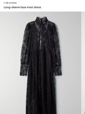 Aritzia Plie Black Long-Sleeve Lace Midi Dress